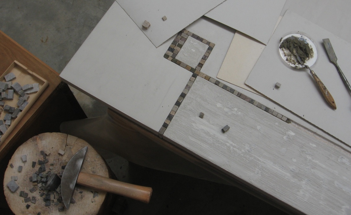 Intarsio su pannello, work in progress