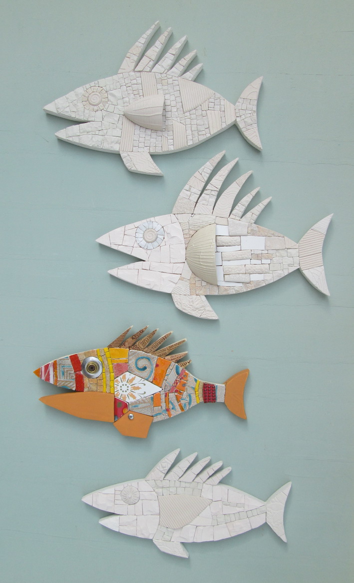 Clown fish and white fish, fish wall art, mosaics for nautical decor